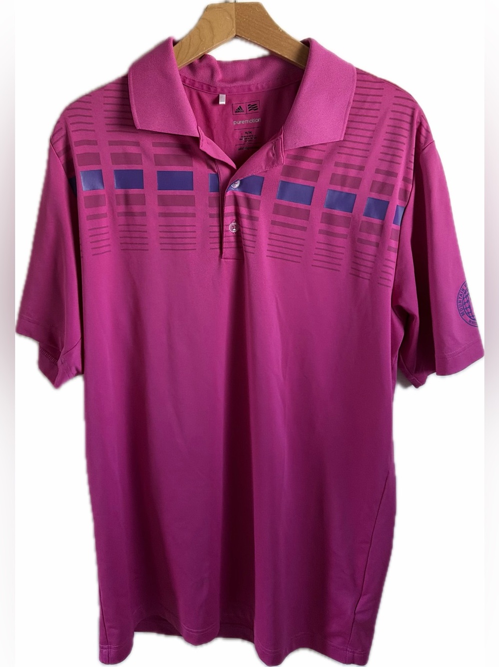 Adidas Menβs Magenta Polo with Geometric Chest Pattern